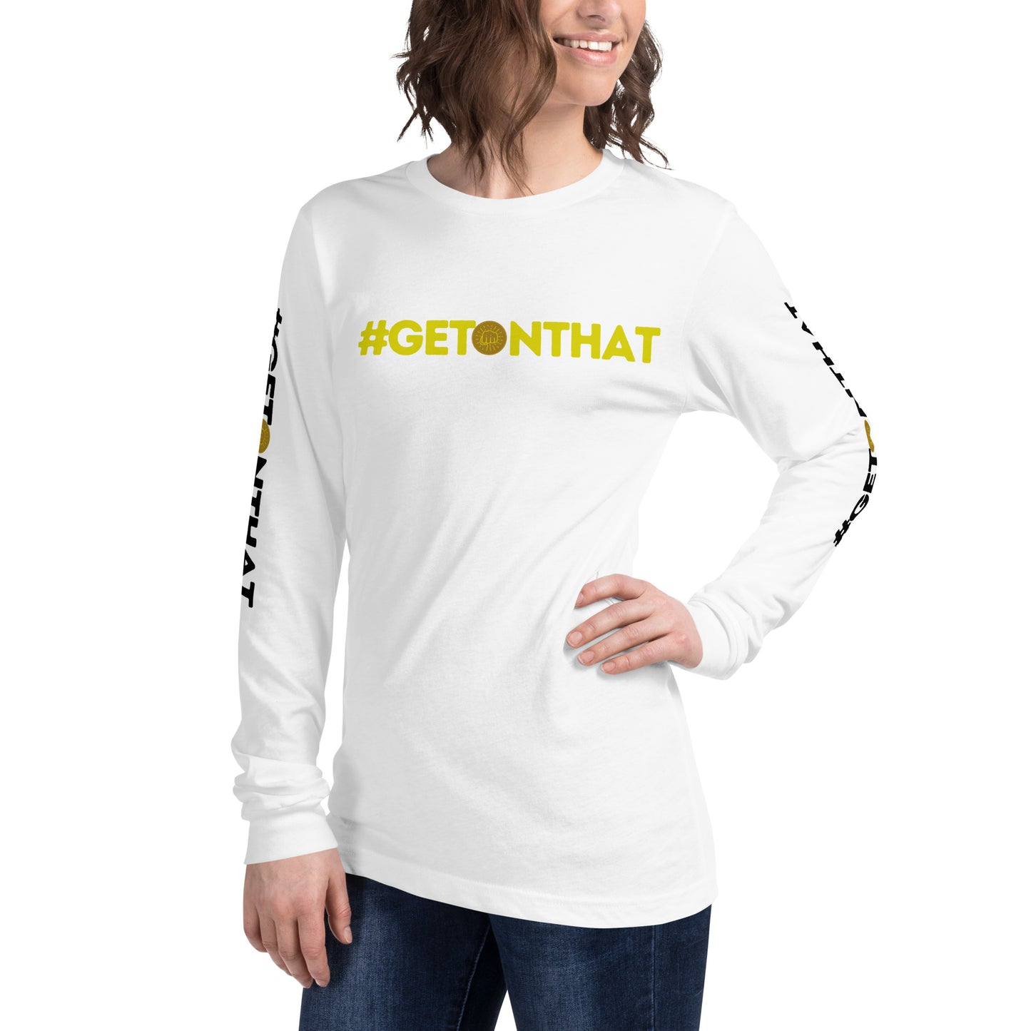 Getting the Win #GetOnThat Unisex Long Sleeve Tee - White