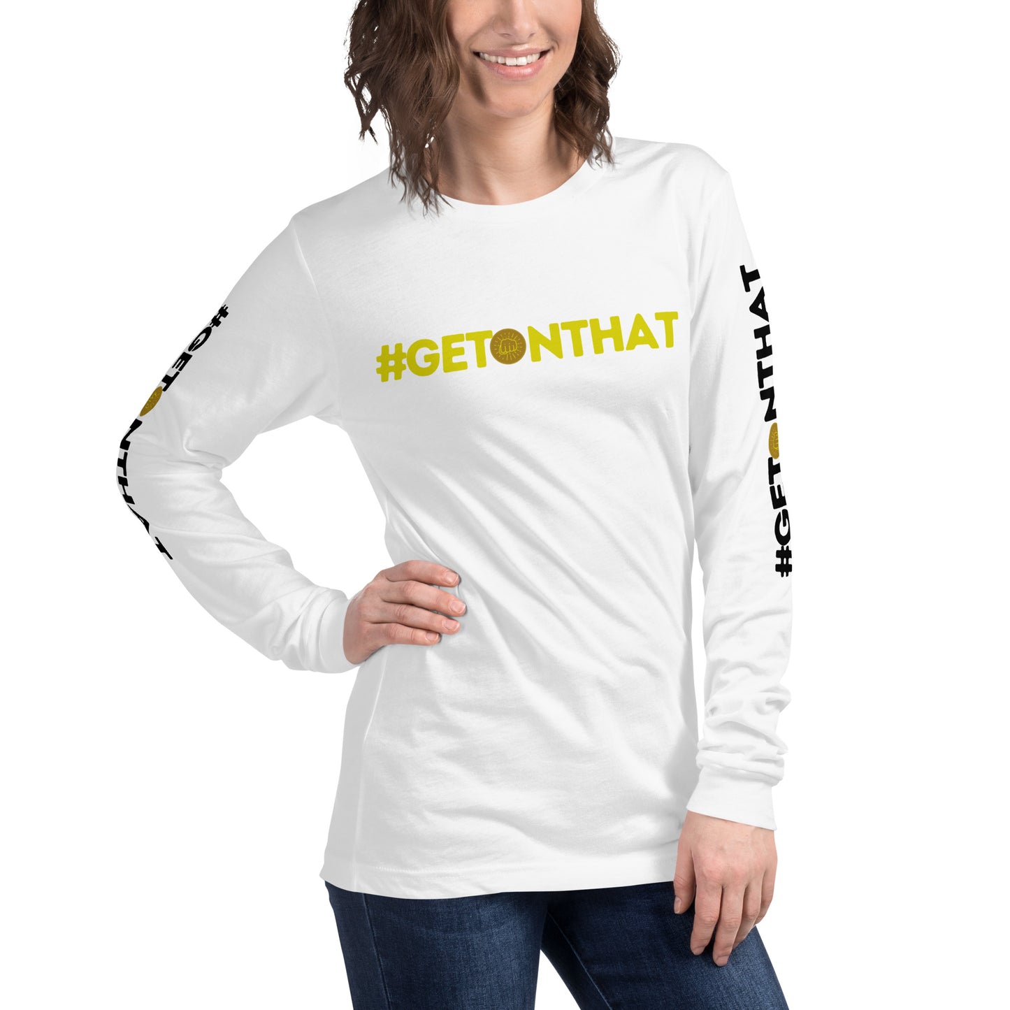 Getting the Win #GetOnThat Unisex Long Sleeve Tee - White